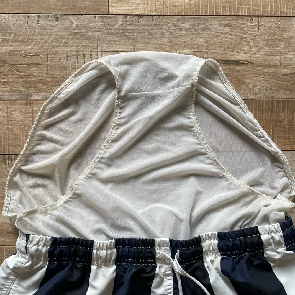 Bather men’s blue black white retro style striped swim trunks mesh lined, size M - Picture 8 of 13